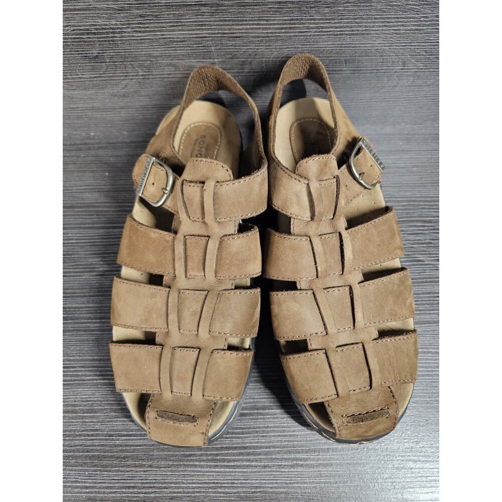 VTG 00s Y2K Sonoma Leather Ely Fisherman Sandals US 9M Brown Platform Chunky - Picture 2 of 7